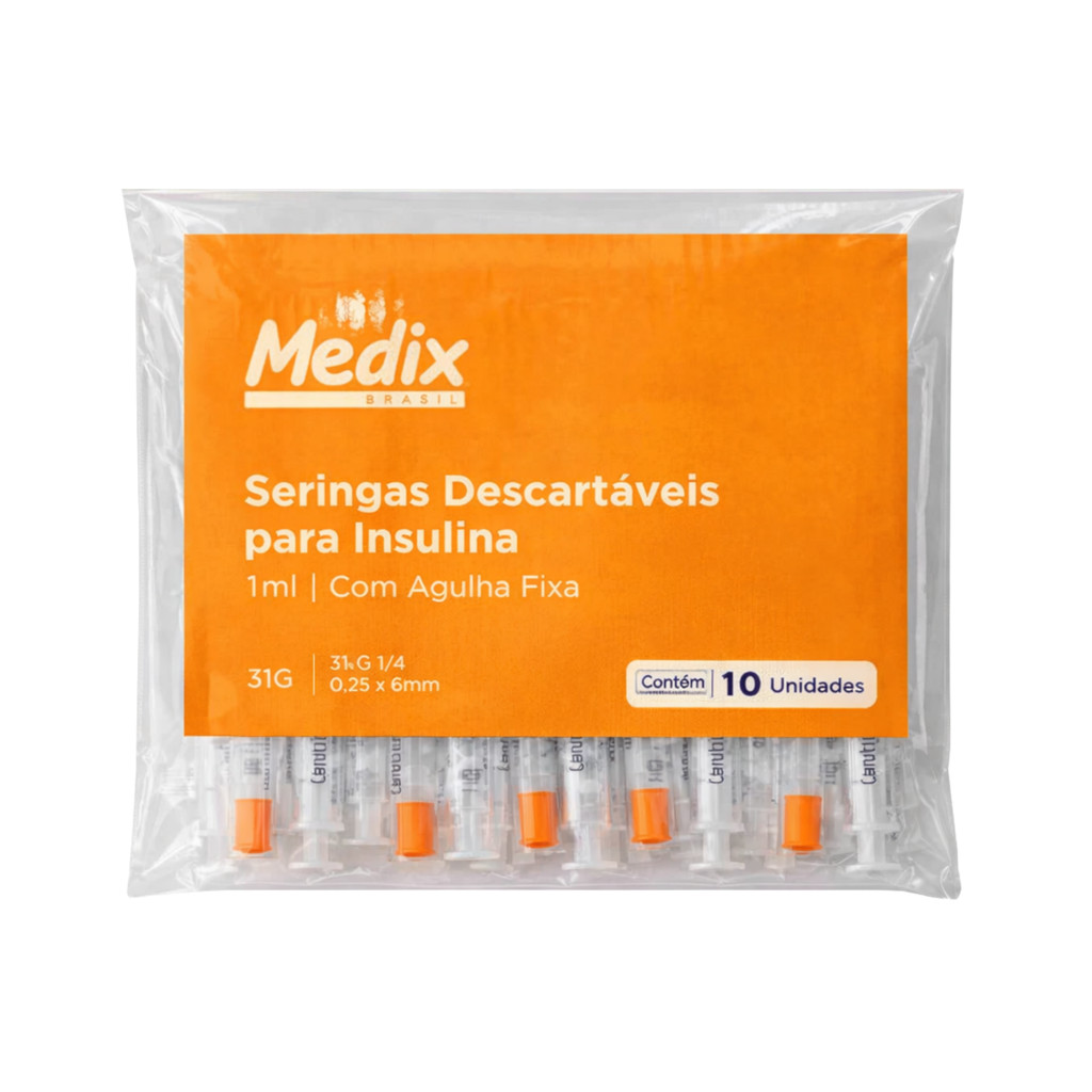 Seringa Insulina 1ml Agulha Fina 6x0,25mm 31G - Kit 10un Medix em Oferta na Shopee