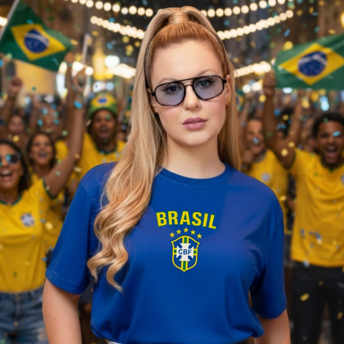 Camiseta Feminina Brasil Copa do Mundo 2026 100% Algodão Verde e Amarelo Seleção Brasileira