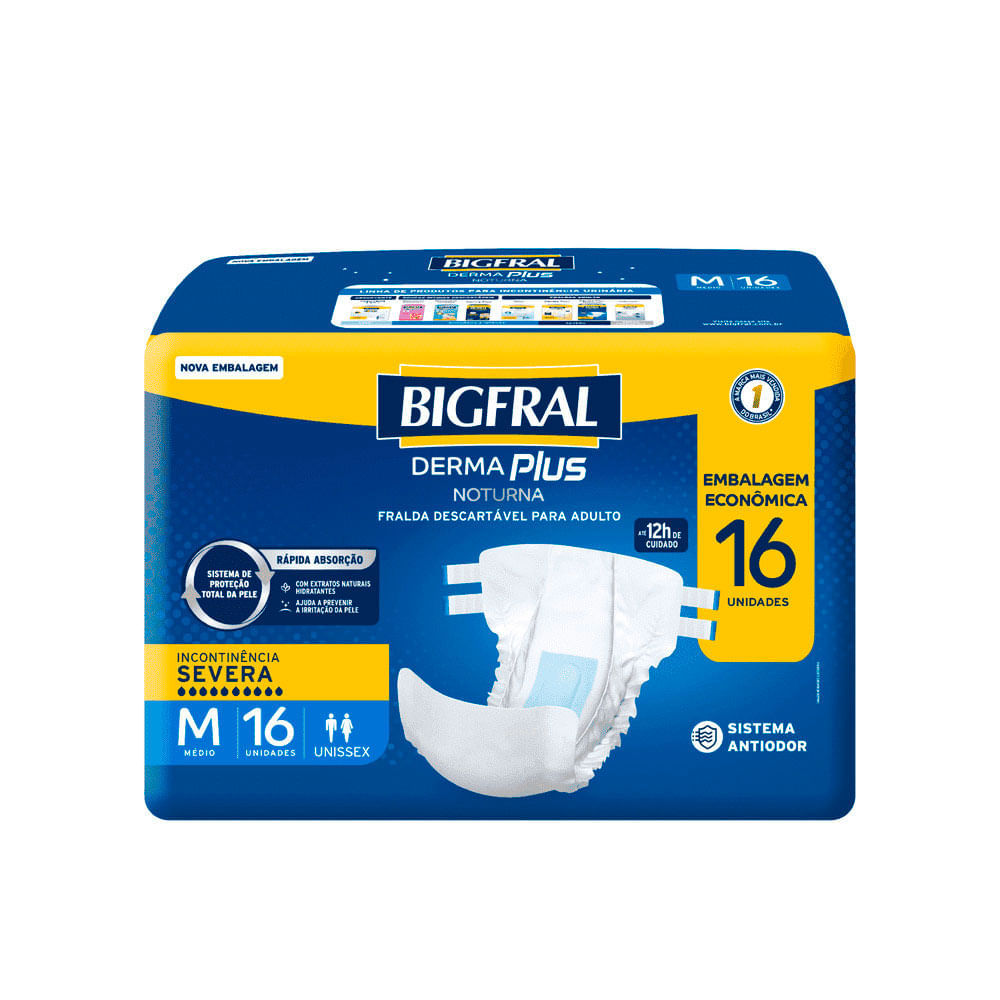 Fralda Geriátrica Bigfral Derma Plus Noturna Unissex Tamanho M com 16 Unidades em Oferta na Shopee