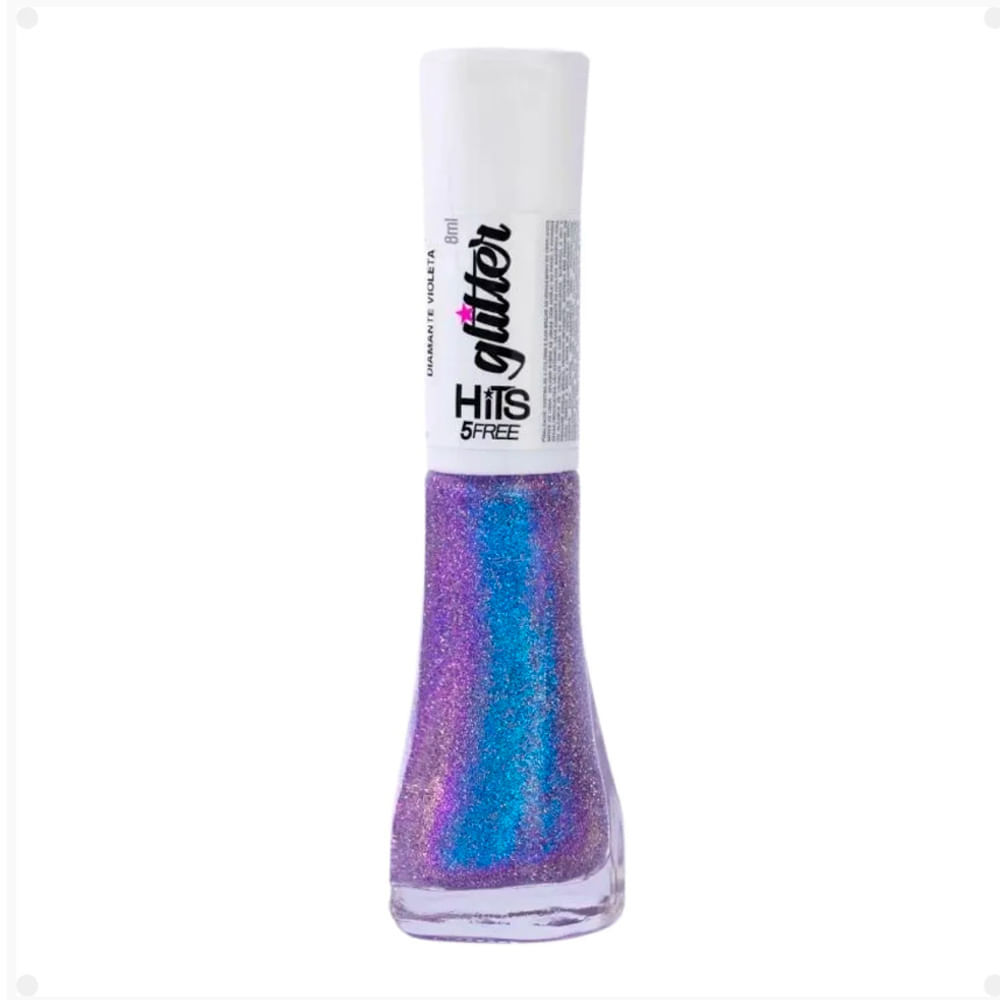 Esmalte Hits 5Free Glitter Cor Diamante Violeta 8ml em Oferta na Shopee