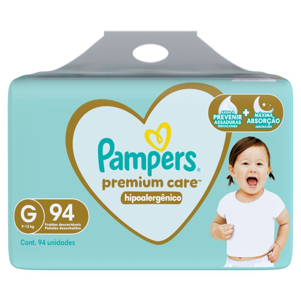 Fralda Pampers Premium Care Hipoalergênico G 94 Unidades em Oferta na Shopee