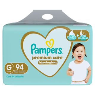 Fralda Pampers Premium Care Hipoalergênico G 94 Unidades em Oferta na Shopee