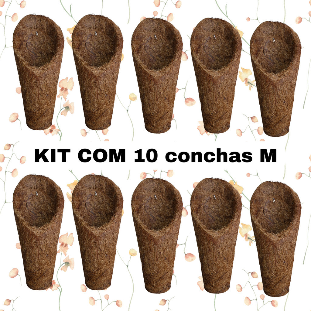 Kit 10 Vaso Cachepot Para Orquídeas Fibra de Coco Modelo Concha Tamanho M (Médio) - (10 unidades)