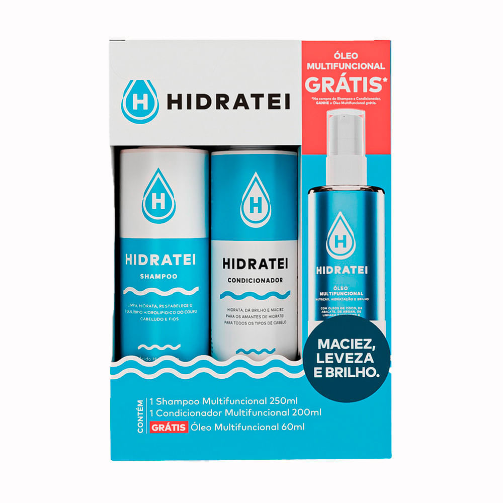 Kit Multifuncional Hidratei Shampoo 250ml + Condicionador 200ml Gratis Óleo Multifuncional em Oferta na Shopee