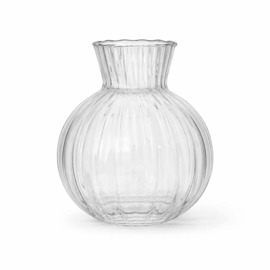 Vaso Vidro Solitário Redondo Pequeno Transparente Canelado