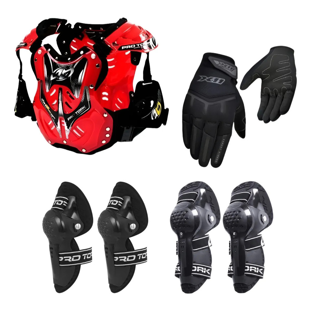 Kit Colete Luva Cotoveleira Joelheira Articulada Motocross Trilha Enduro Corrida