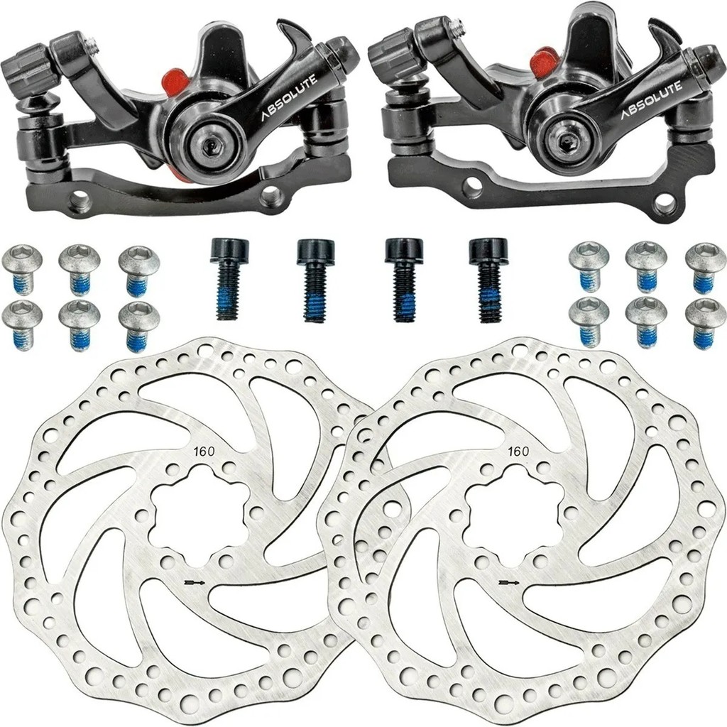 Kit Freio Disco Absolute Bike Mecânico Disco Pinça Rotor 160 Completo Dianteiro e Traseiro em Oferta na Shopee