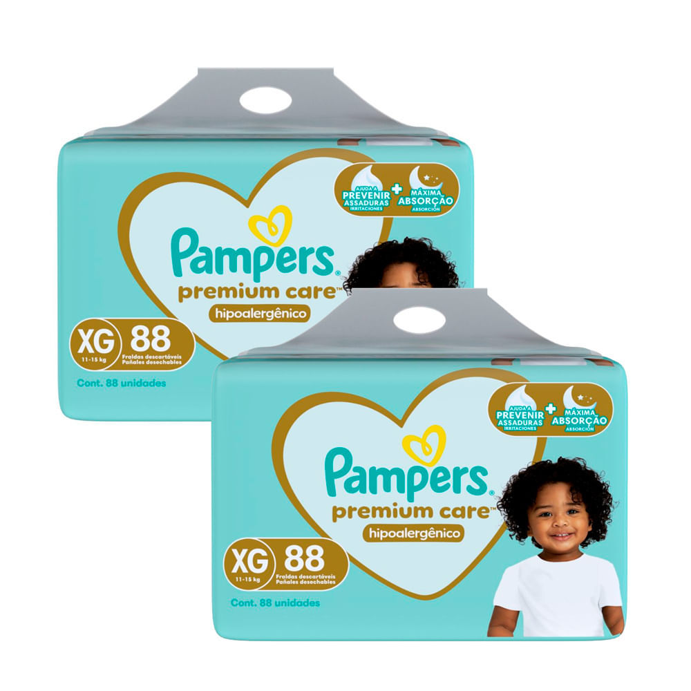 Kit 2 Fralda Pampers Premium Care Hipoalergênico Tamanho XG 88 Unidades Descartáveis em Oferta na Shopee