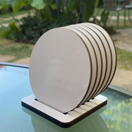 Porta Copos Descanso Bolacha MDF p Chopp Cerveja Decoração da Cozinha Sala Casa 6 Peças e suporte