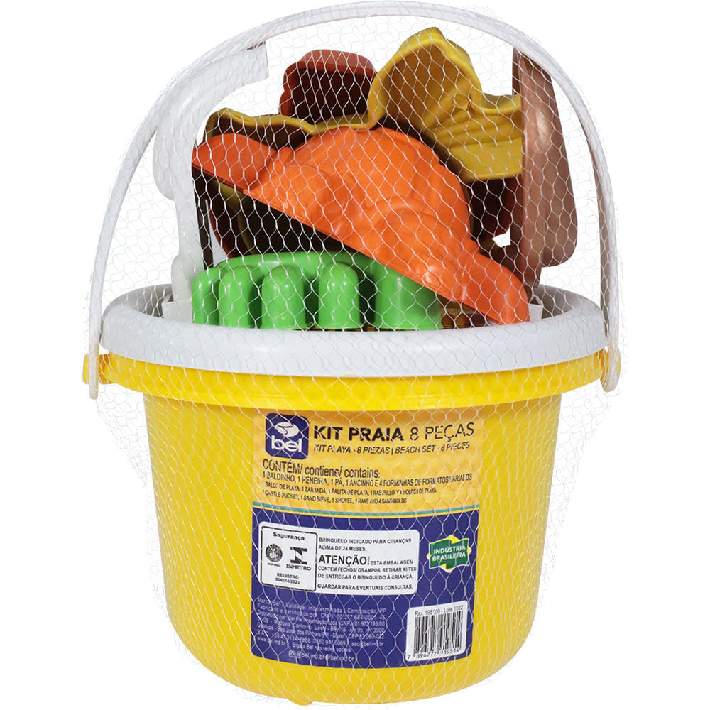 Kit Baldinho de Praia com 8 Peças Cores Sortidas Bel em Oferta na Shopee