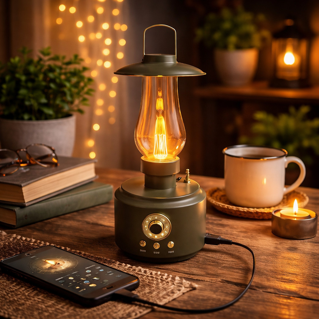 Caixa de Som Portátil Lampião LED  Conexão Bluetooth
