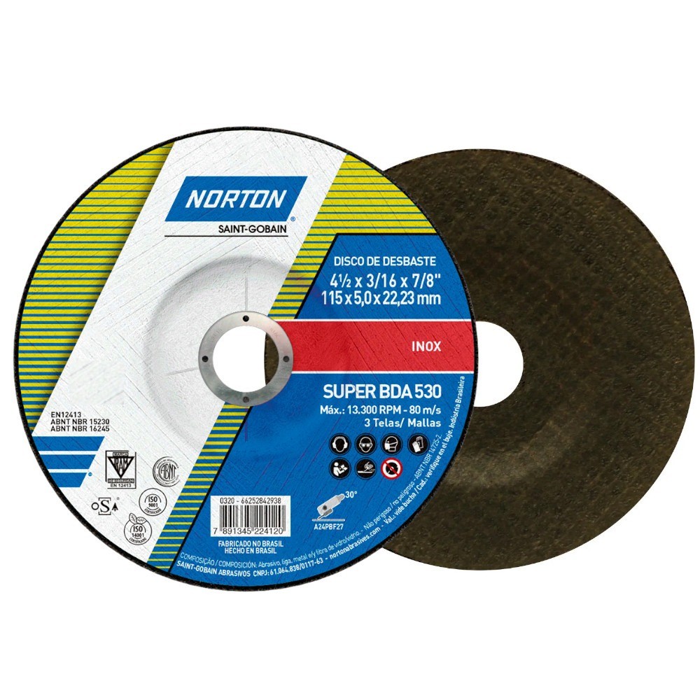 Disco de desbaste para metal 4.1/2 x 3/16 x 7/8pol - Norton em Oferta na Shopee