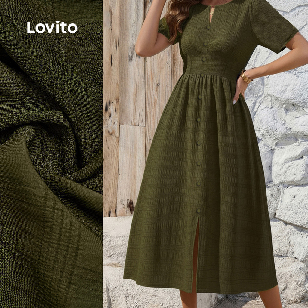 Lovito Vestido Casual Evangélico Com Zíper Verde Para Primavera/verão Para Mulheres LBL30255 em Oferta na Shopee