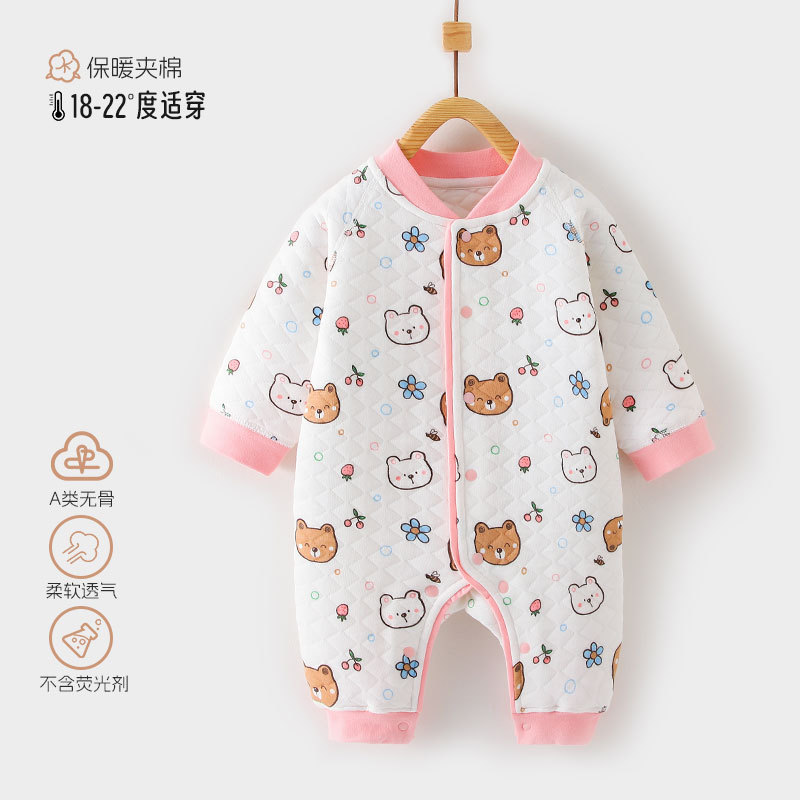 Bebê quente primavera outono estilo puro algodão classe um macacão desossado roupa interior do bebê rastejando roupas pi