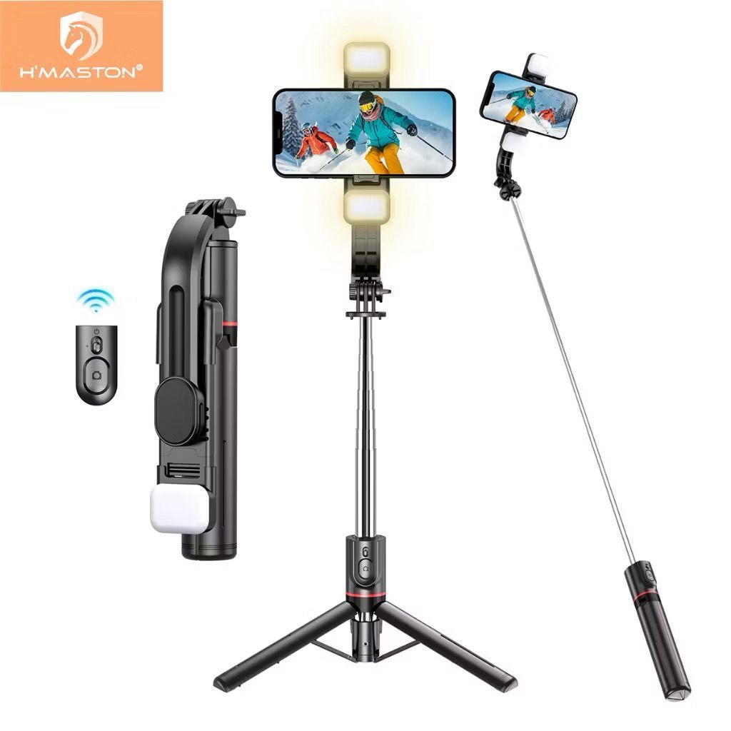 H'maston Bastão Tripé Pau De Selfie Suporte Celular Com Controle 70cm/100cm com led luz em Oferta na Shopee