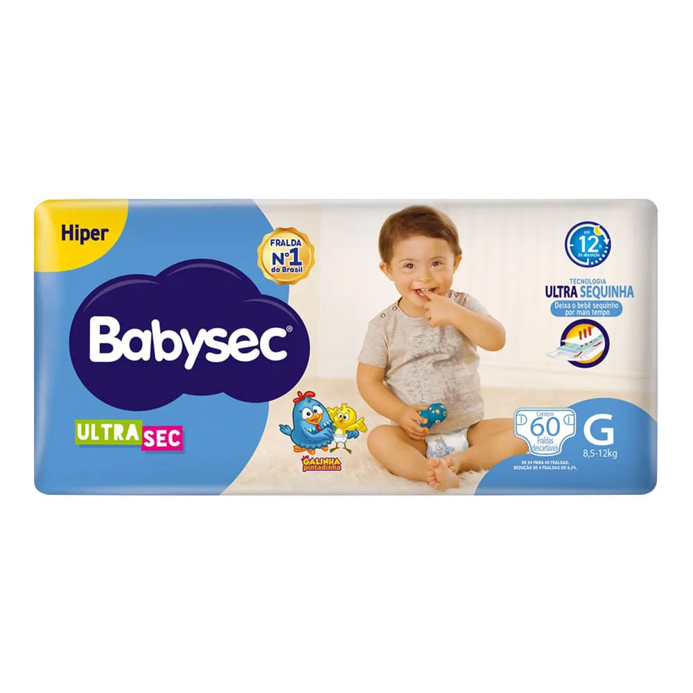 Fralda Babysec Ultrasec Hiper Tamanho G 60 Unidades Descartáveis em Oferta na Shopee