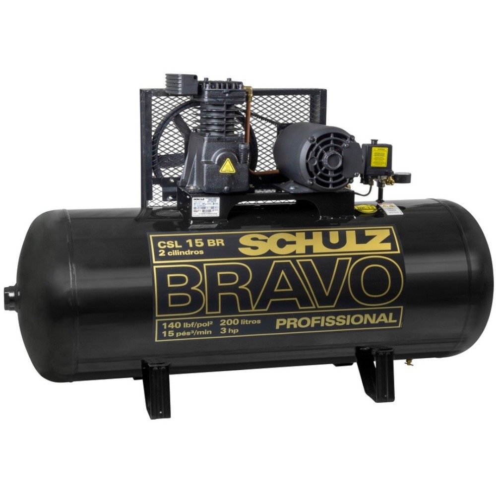 Compressor de ar 15 pés 200L 3 hp 140 libras monofásico Bravo - CSL15BR/200  Schulz em Oferta na Shopee