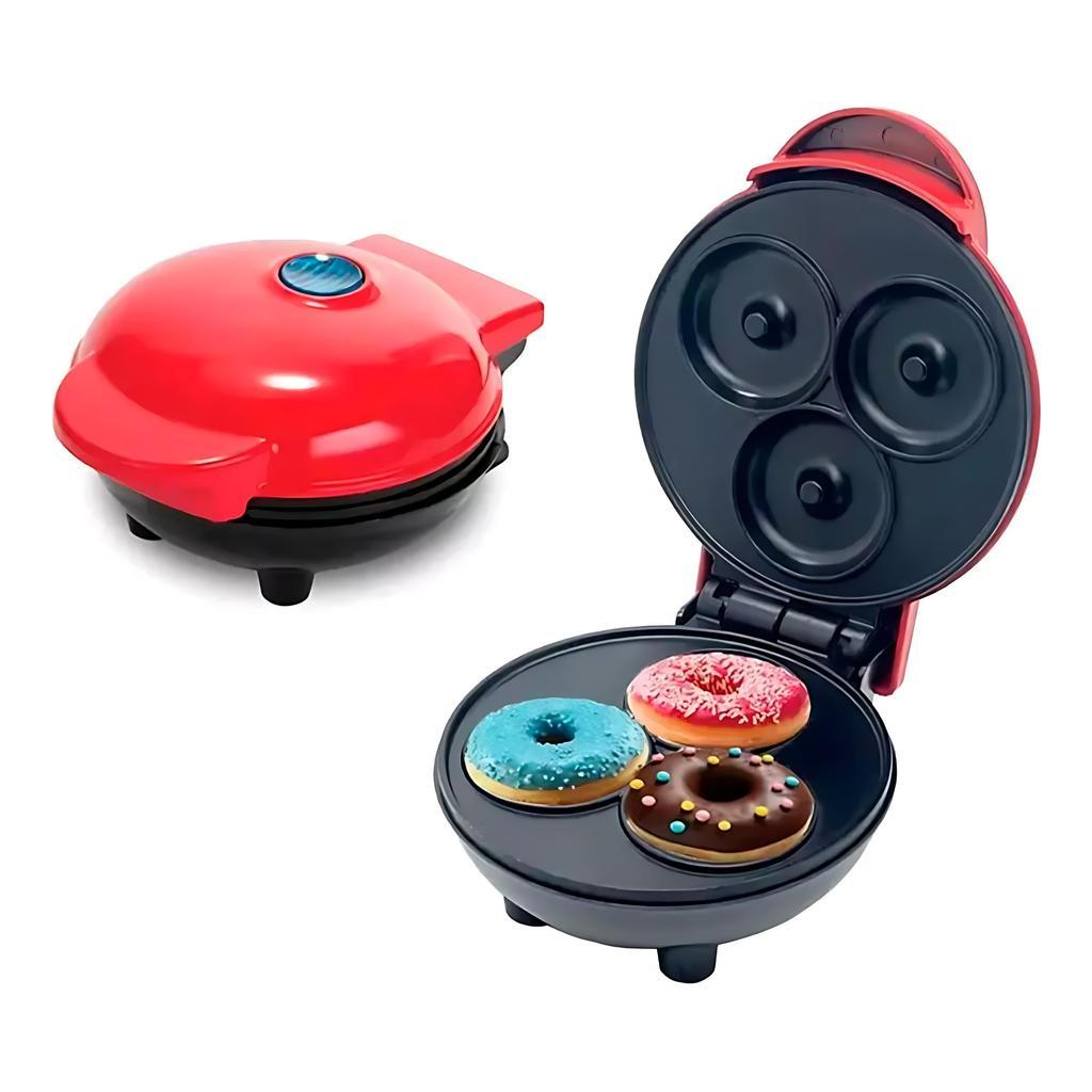 Mini Máquina de Donuts Elétrica 3 Donuts Antiaderente 350W Café da Manhã Rápido