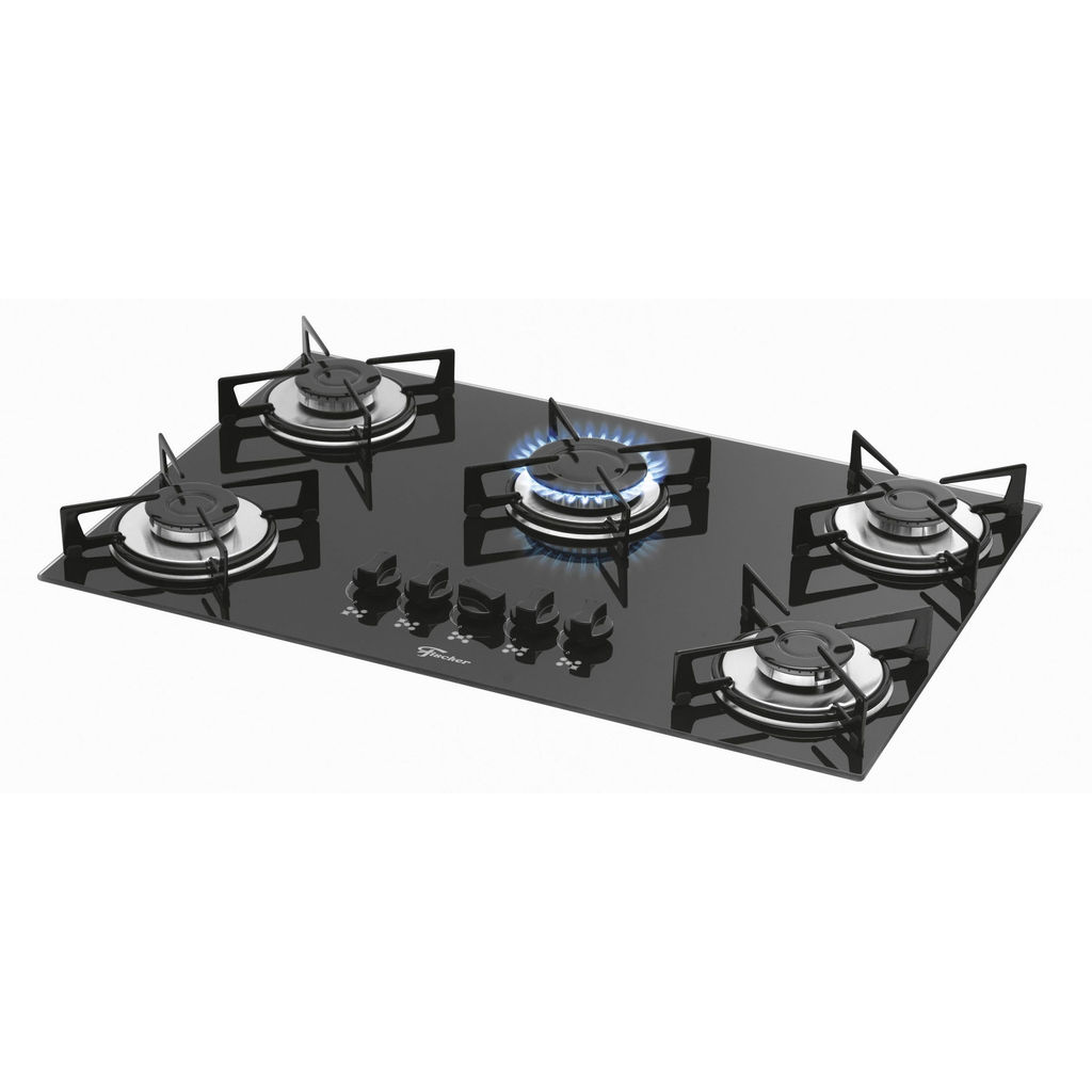 Cooktop a Gás Fischer 5 Bocas com Mesa de Vidro Preto – Bivolt em Oferta na Shopee