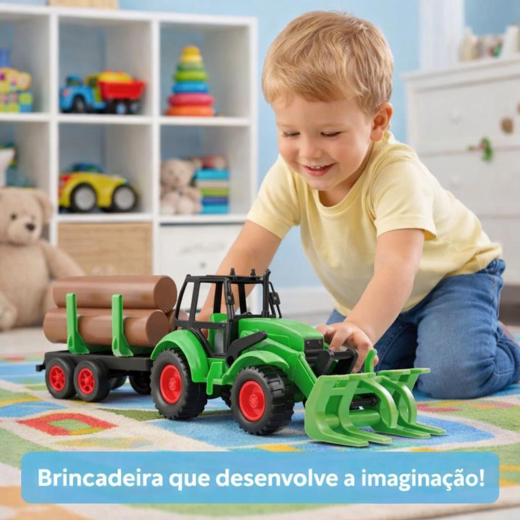 Trator Agromak Com Carreta E Toras Silmar Brinquedos Ref 6830