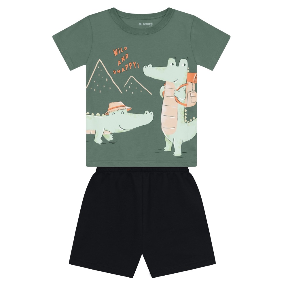 Conjunto Infantil Menino Camiseta Manga Curta e Bermuda Em Malha 100% Algodão Brandili