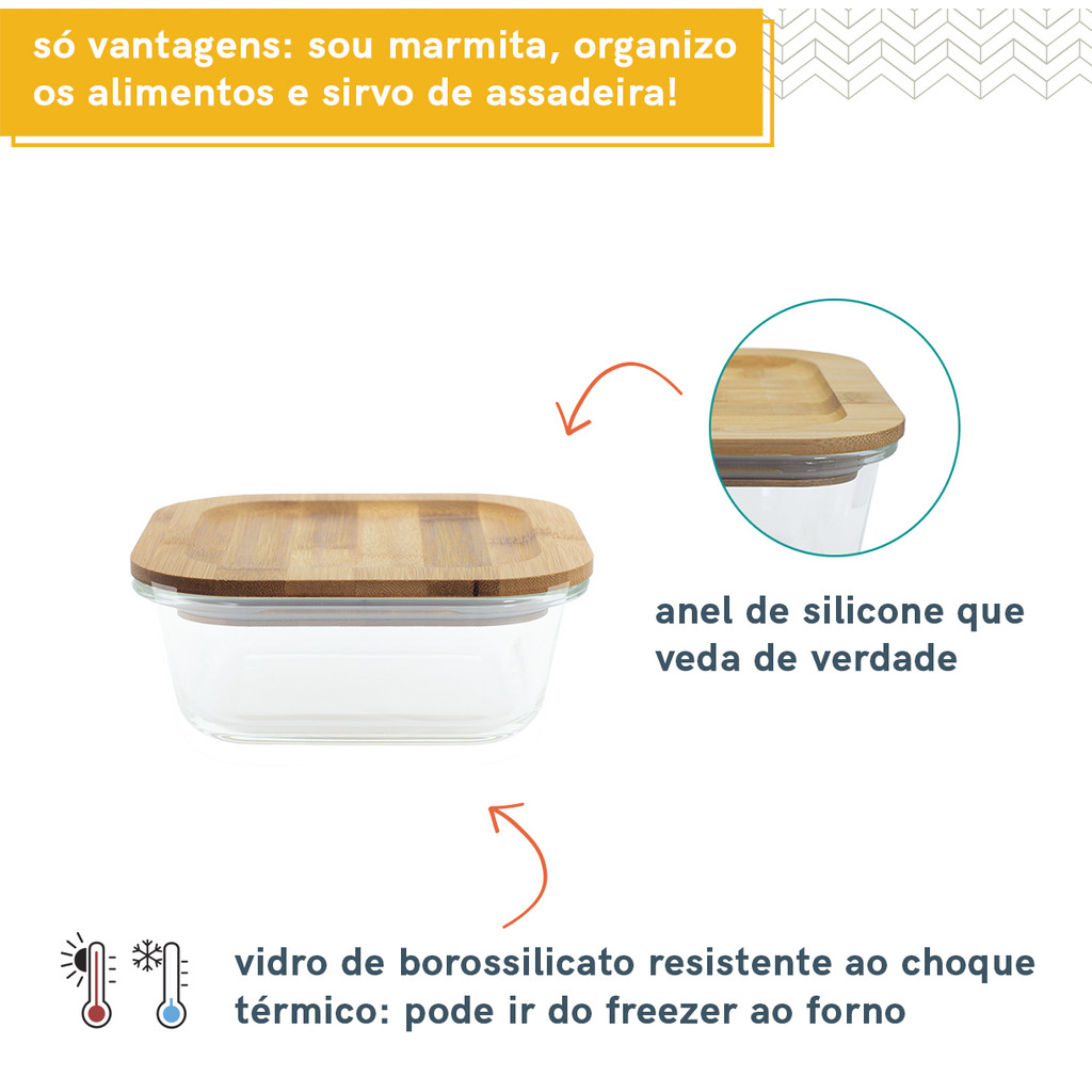 Conjunto de 3 Potes Herméticos de 800 Ml com Tampa de Bambu Oikos — imagem 2 de 2