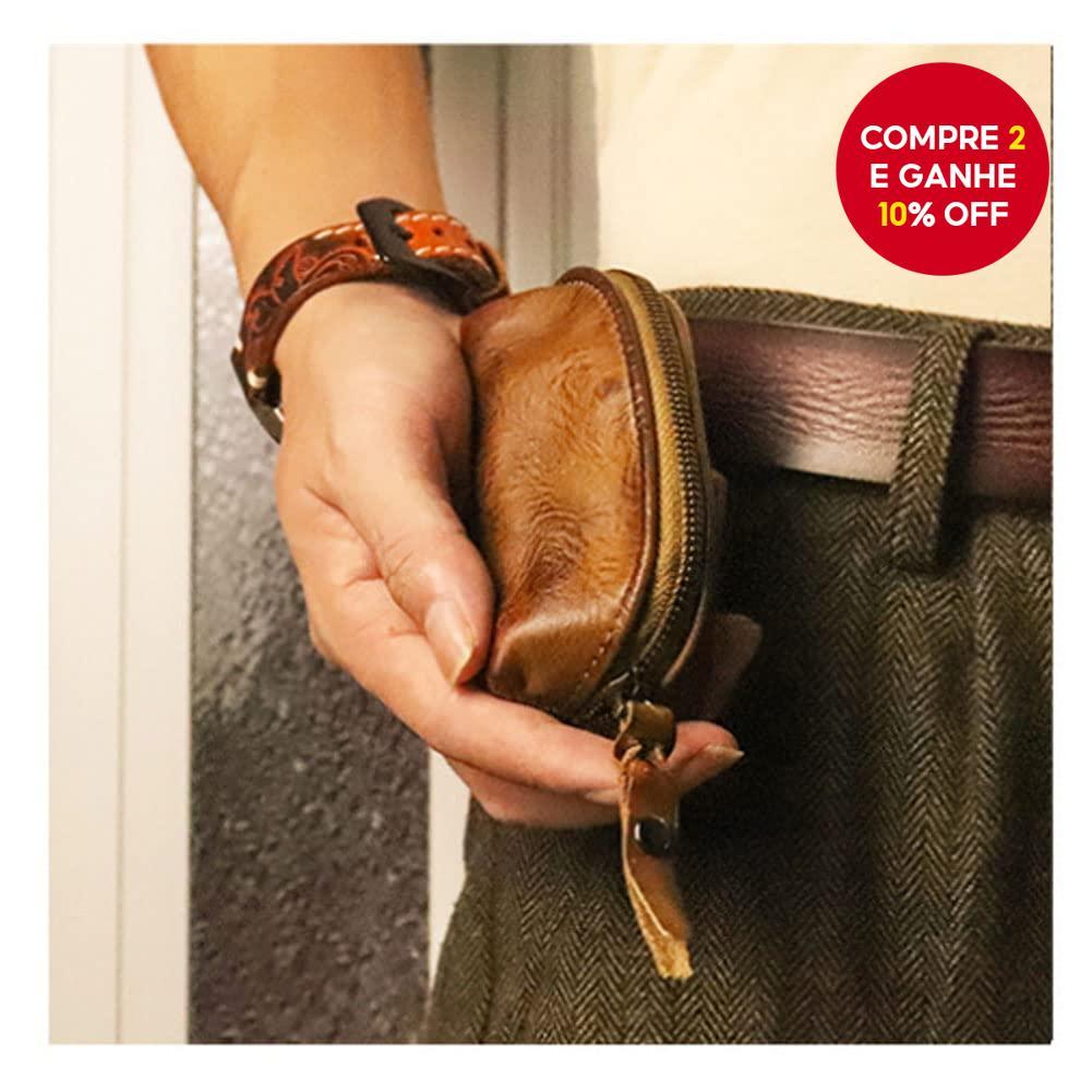 Mini Bolsa De Couro Marrom Moeda Carteira Titular Do Cartão Chaveiro Com Zíper Unissex