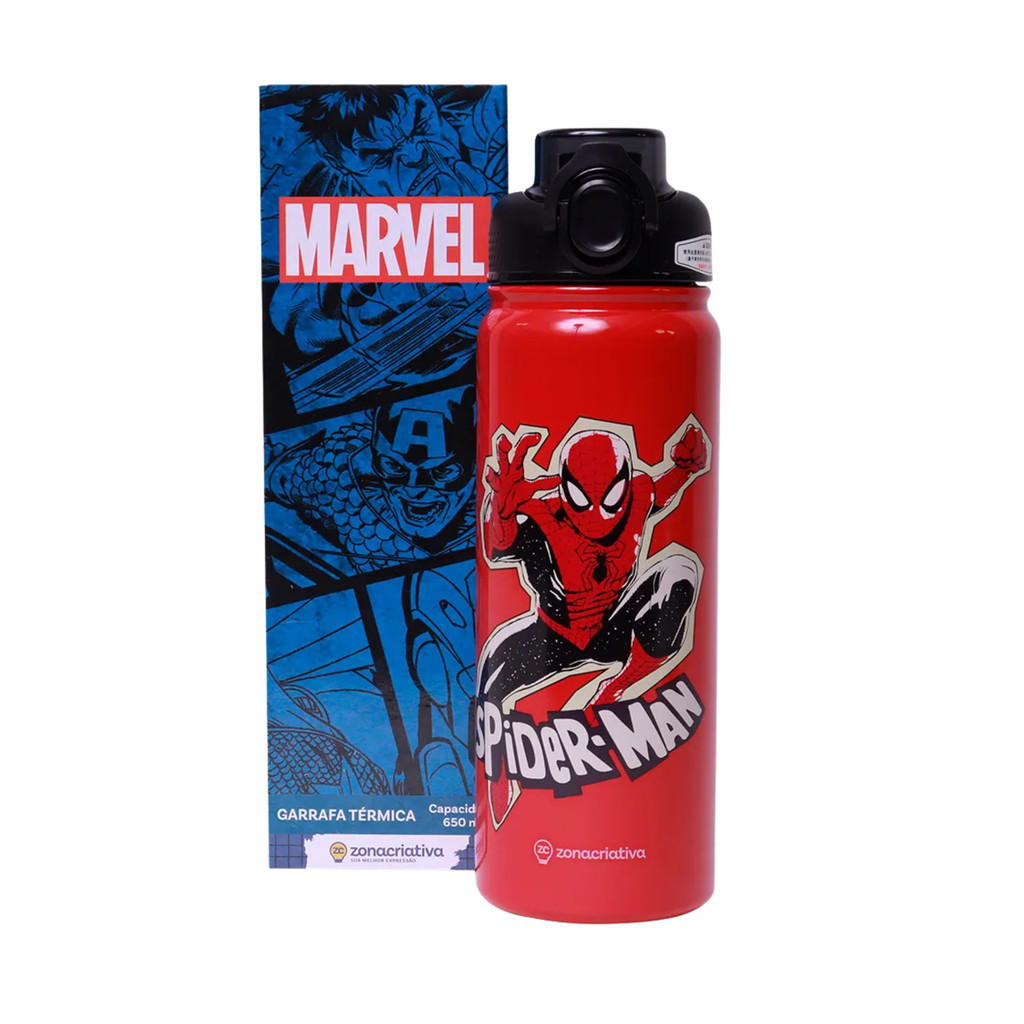Garrafa Térmica Inox Galaxy c/ Alça Homem Aranha Marvel 650ml - Zona Criativa