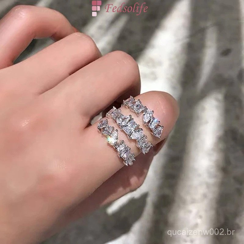 [Anel Fedsolife] Anel de arranjo de combinação geométrica feminino Premium gota de água anel quadrado venda quente