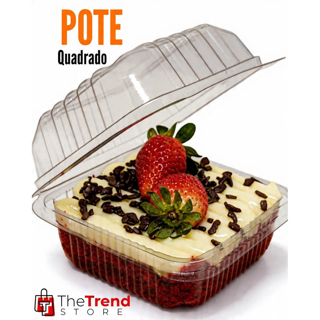 Kit 30 uni de pote embalagem quadrada transparente de 200ml para bolo, doces e sobremesas