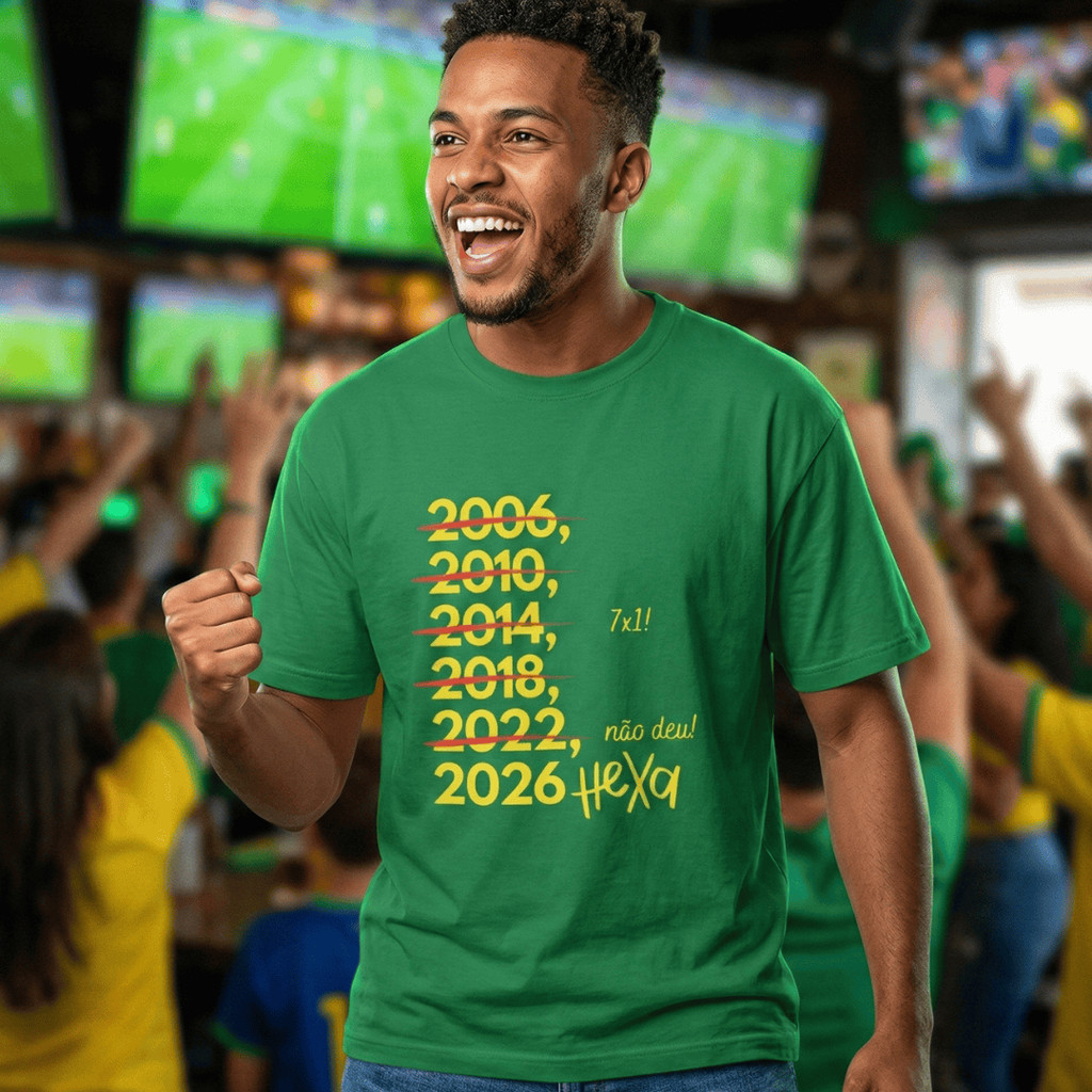 Camisa Unissex Copa Hexa 100% Algodão Premium Futebol Plus Size Nova Camiseta Seleção Brasileira