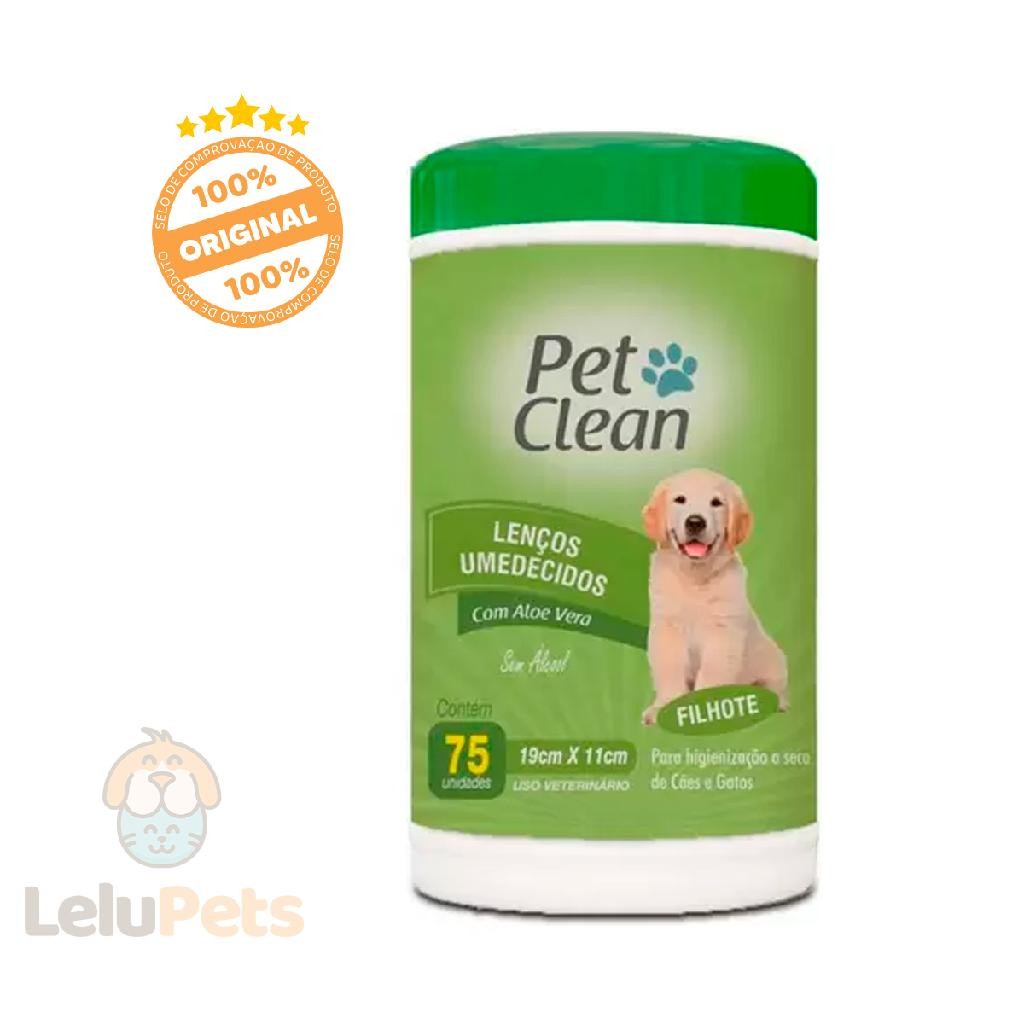 Lenço Umedecido Pet Clean Para Cães E Gatos Filhotes 75 Und