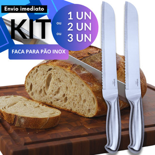 Kit 3/2 ou 1 un Faca de Pão Inox Inteiriça Serrilhada Reposição Alto Giro Padaria Buffet Duradoura
