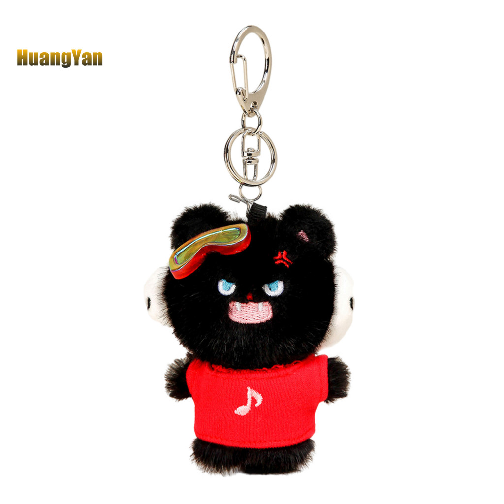 Portable Plush Keychain Cat Cute Black White Kitten Bag Charm Backpack Pendant Hanging Decoration for Schoolbag Purse Ac