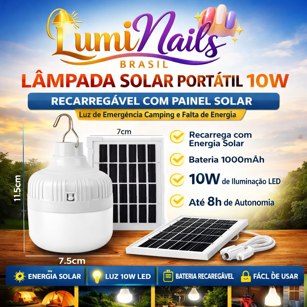 Lâmpada LED Solar Portátil 10W com Painel Solar 3.7V 1000mAh Luz de Emergência para Camping e Uso Residencial em Oferta na Shopee