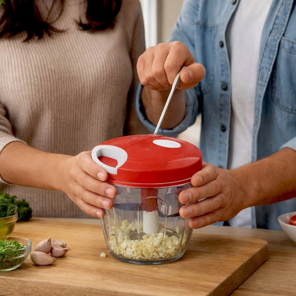 Mini Processador Manual Alimentos Fácil Uso Versátil Cozinha Rapidez Eficiência Achadinhos