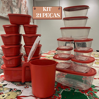 Kit Jogo Potes De Cozinha C/ 21 Peças De Plástico Hermético+Jarra Para Armazenar Alimentos