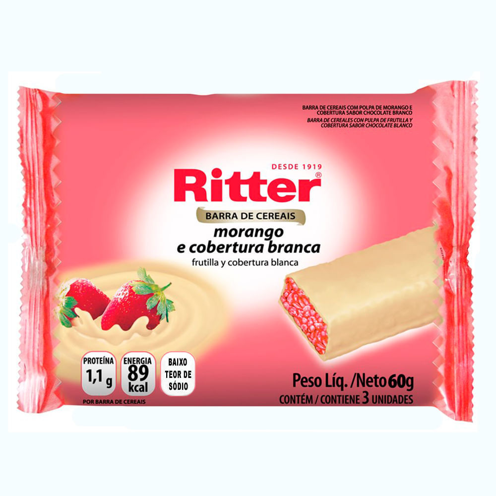 Barra de Cereais Ritter Morango e Cobertura Branca com 3 Unidades de 20g cada em Oferta na Shopee