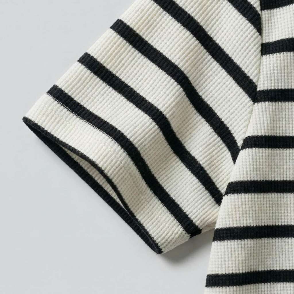 Camiseta Masculina Listrada Manga Curta Tecido Waffle Casual Conforto