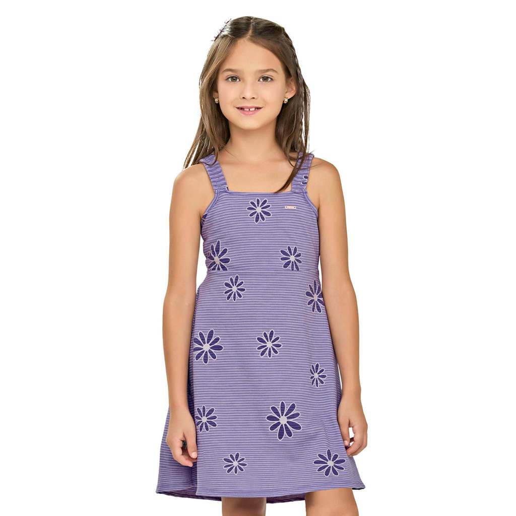 Vestido Infantil Menina Floral Com Amarração Elian Lilás em Oferta na Shopee