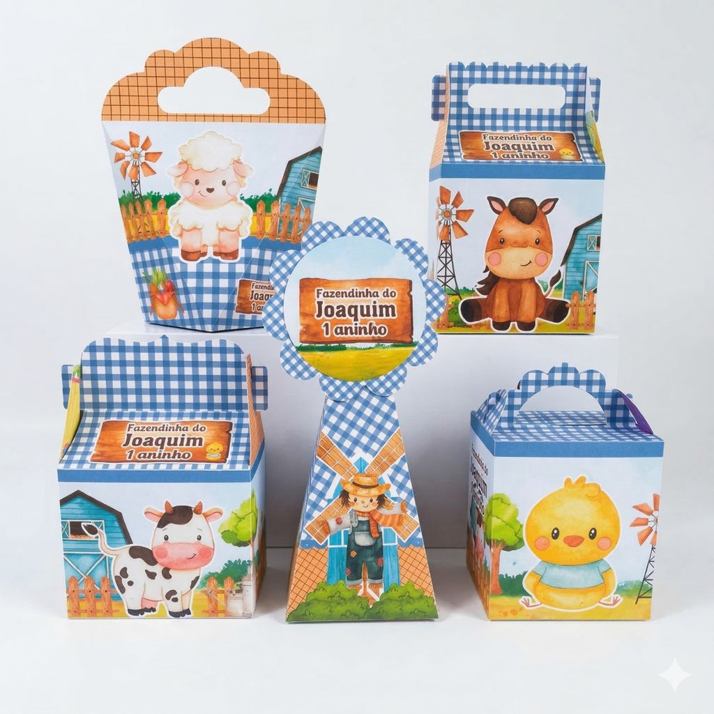 Personalizados FAZENDINHA AZUL  (PEGUE E MONTE) - kit festa - lembrancinha - aniversario - caixinhas personalizadas