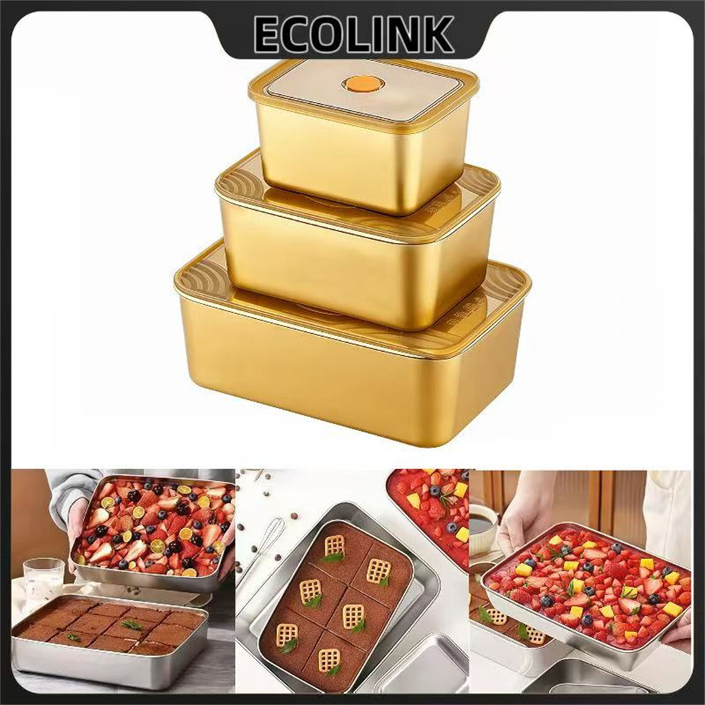 Kit 3 Potes Inox Dourado Vedado Hermético Organizador de Geladeira para Frutas Alimentos Marmita Portátil