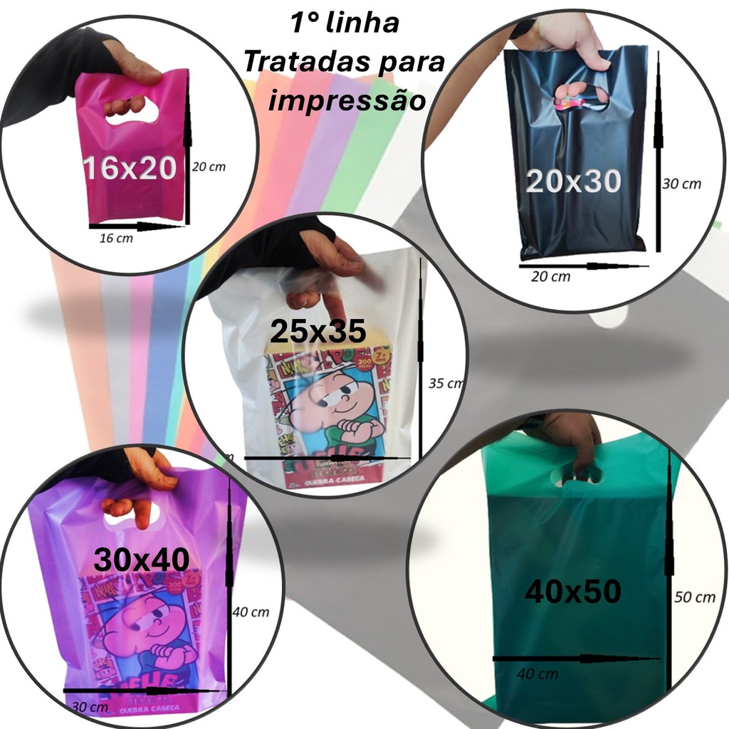 50 Sacolas Plásticas  alça Boca De Palhaço vazada - temos diversas Cores e tamanhos em Oferta na Shopee