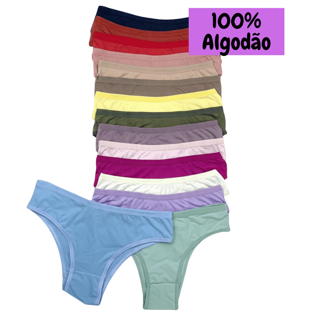 Kit 10\5 Calcinha Lisa 100% Algodão Feminina Confortavel Antialérgica Lingerie Mulher Dia a Dia Cores Lisas Cintura Alta