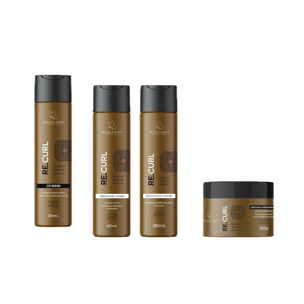 Kit Beleza Nata Re.curl Ativador de Cachos + Gelatina + Co wash + Máscara 300g
