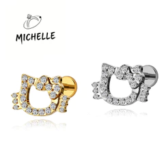 Brincos Titânio Gato Cravejados Pedras De óxido De Zircônio, Adequados Para Tragus Helix Lobulo Labret