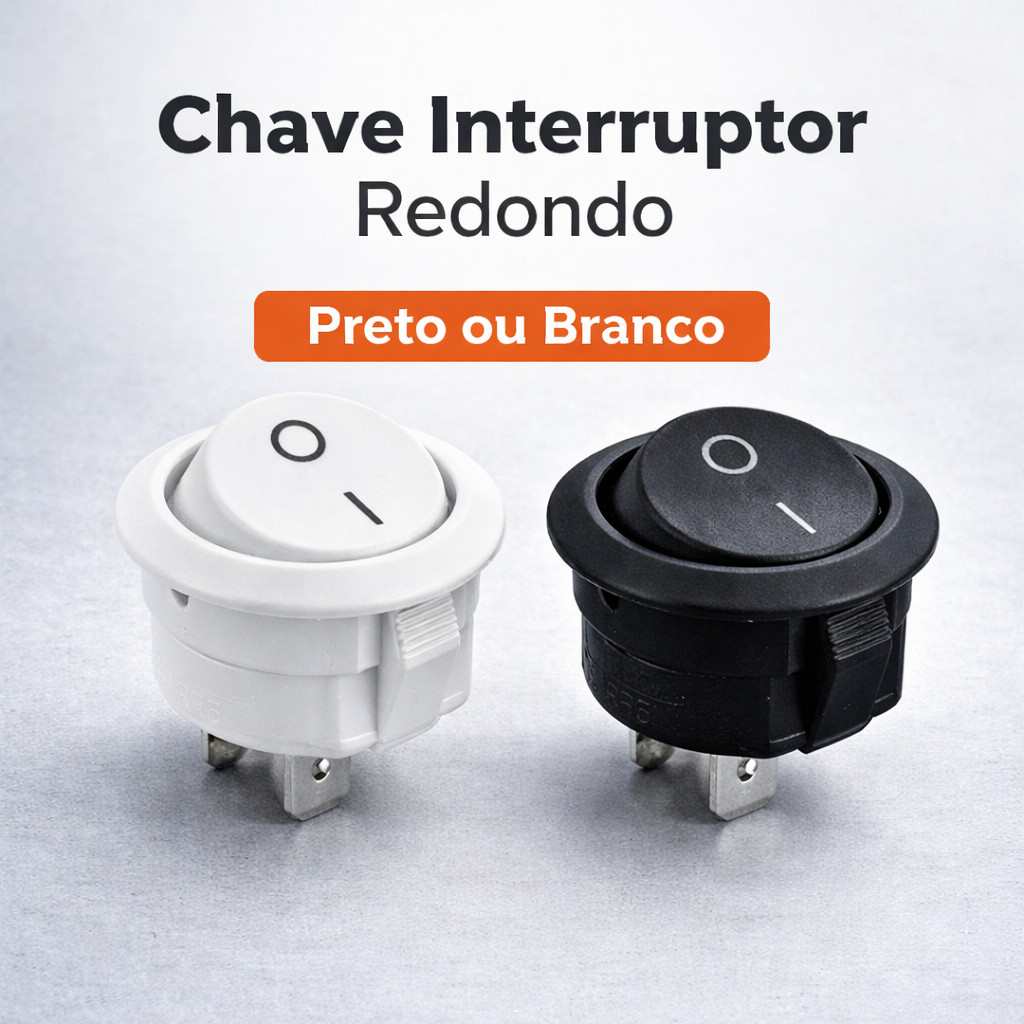 Chave Interruptor Redondo ON/OFF Liga Desliga 10A 127V 220V Preto Branco Painel