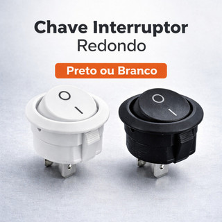 Chave Interruptor Redondo ON/OFF Liga Desliga 10A 127V 220V Preto Branco Painel