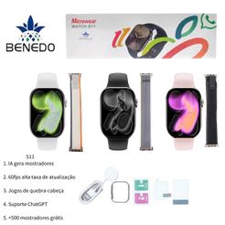 Smartwatch Microwear S11 Séries 11 46mm GPS 2 Pulseira capa pelicula Chat Gpt Original inteligentes