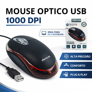Mouse Óptico USB 1000 DPI com Fio Alta Precisão Plug Play P/ Computador, Notebook Confortável Rápido em Oferta na Shopee